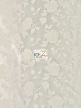 Floral Rose Jacquard Satin Fabric / Ivory / Sold By The Yard