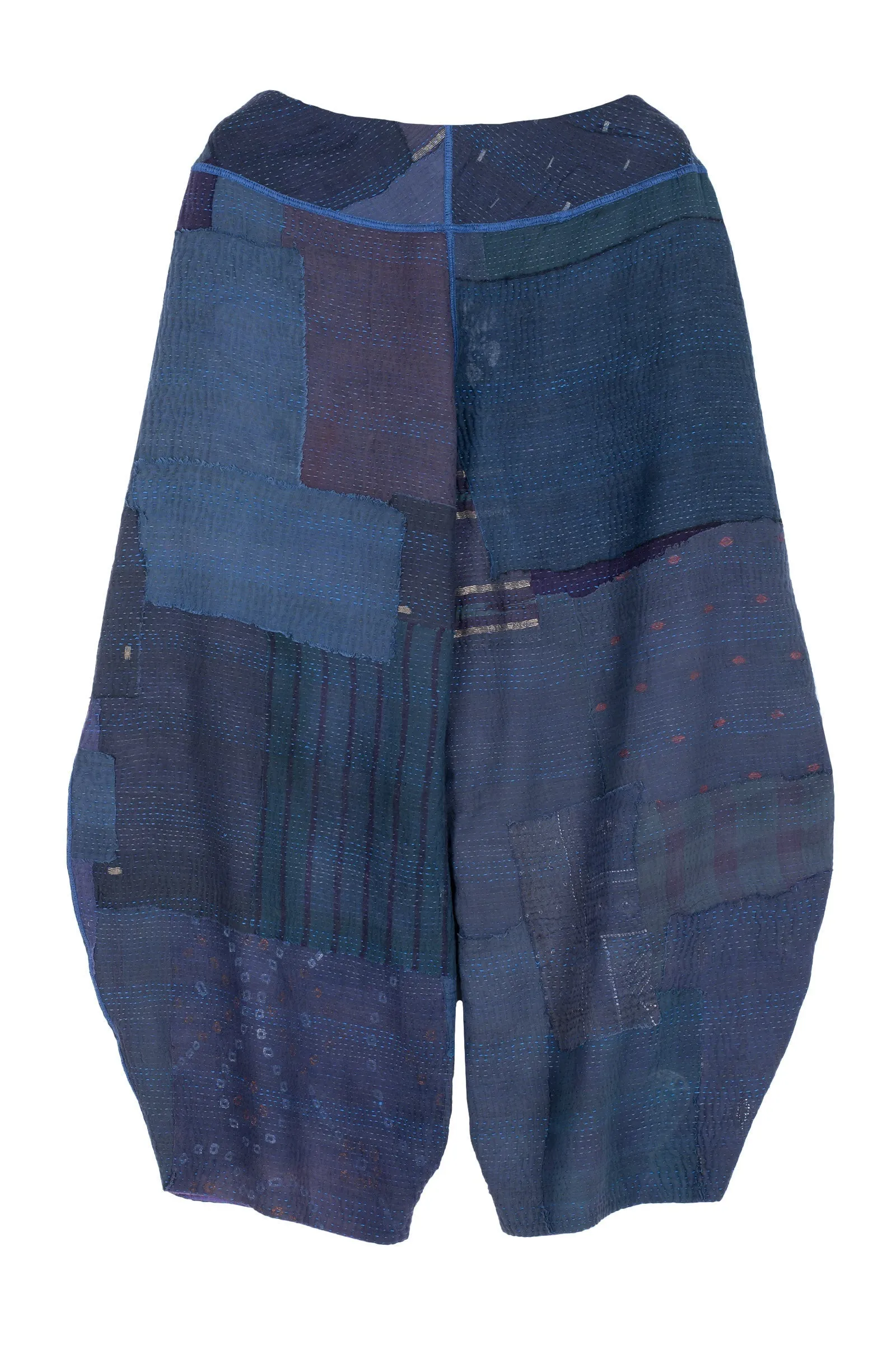 FRAYED PATCH KANTHA HAREM PANTS - fi2605-nvy -