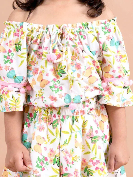 Girls Multi Color Floral Printed Top With Skirt - Ps Peaches