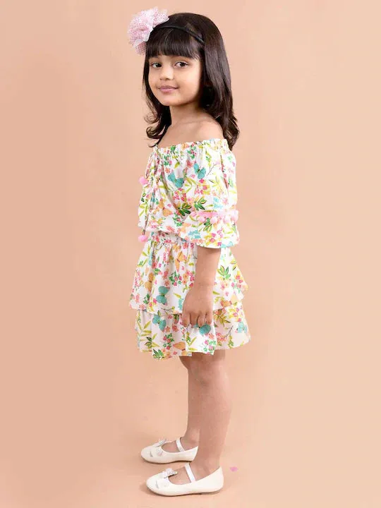 Girls Multi Color Floral Printed Top With Skirt - Ps Peaches