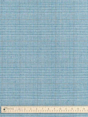 Glen Check Wool Viscose Blend Suiting Deadstock - Teal   Indigo   Cream   Orange - Swatch