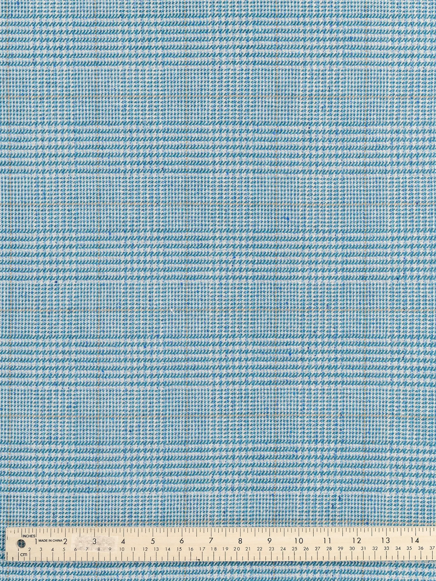 Glen Check Wool Viscose Blend Suiting Deadstock - Teal   Indigo   Cream   Orange - Swatch