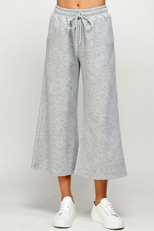 Grey Textured Cropped Wide Pants