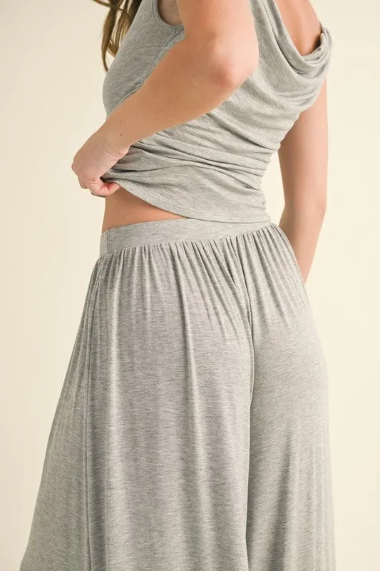 H Grey Off Shoulder Top With Shirring And Palazzo Pants