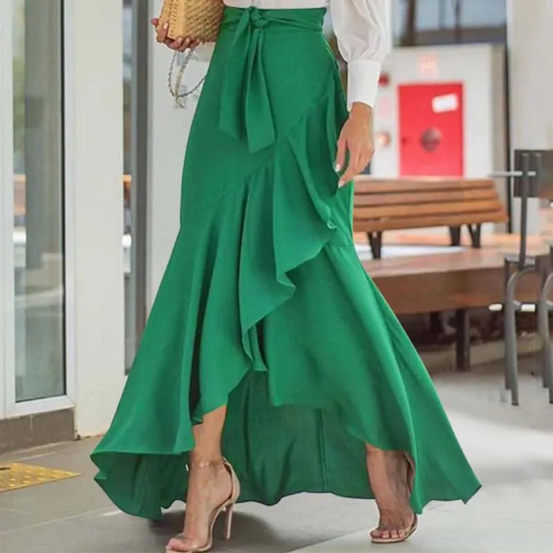 High Waist Belted Ruffles Skirt