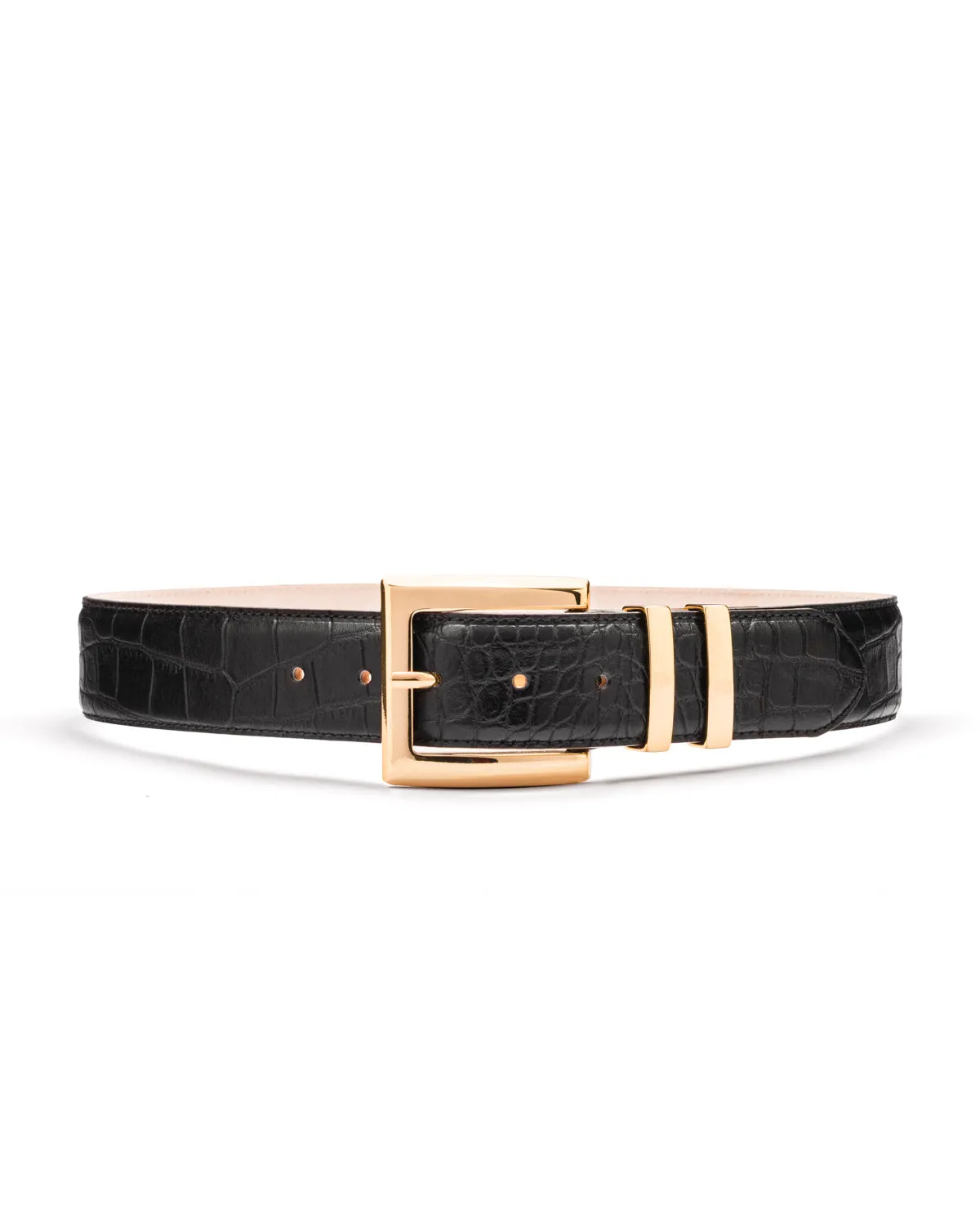 Ida black croc print leather belt