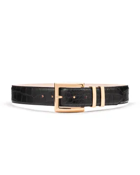 Ida black croc print leather belt