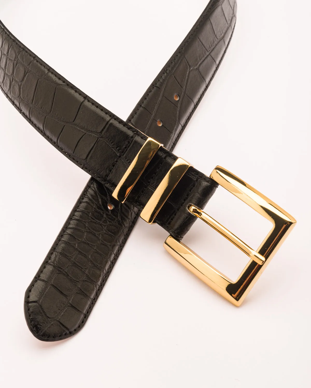 Ida black croc print leather belt