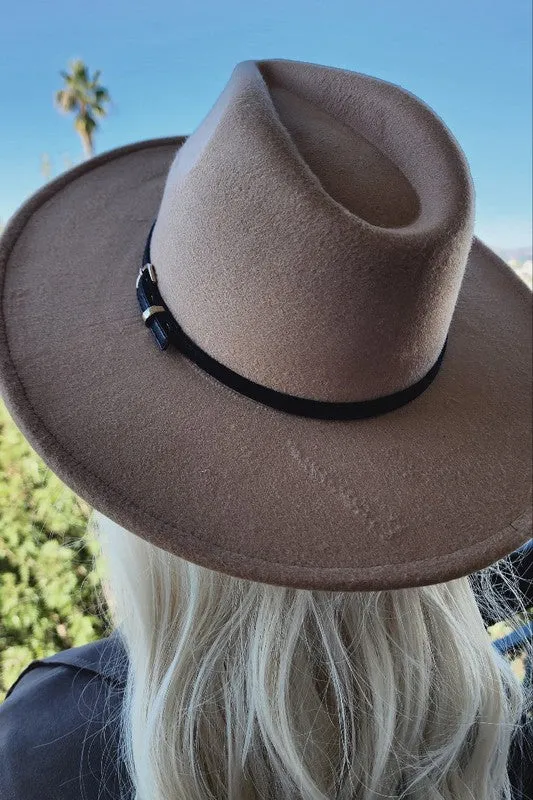 LEATHER BELT DETAIL WIDE BRIM PANAMA FEDORA HAT