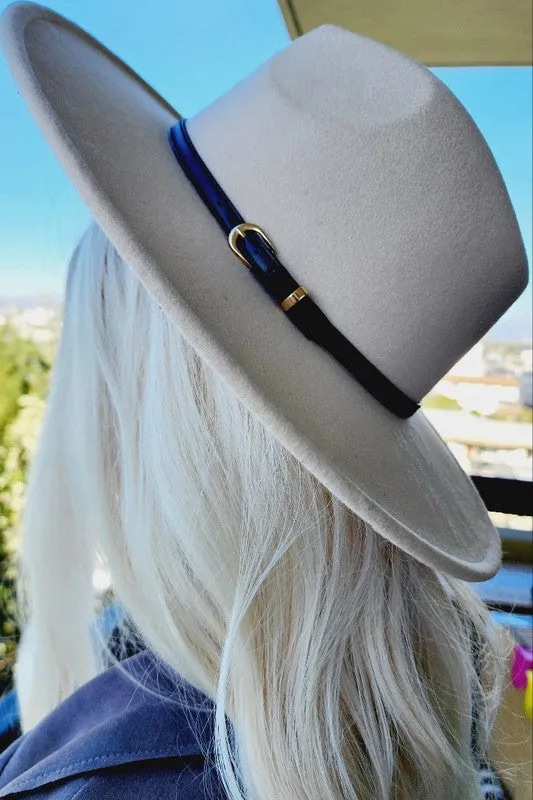 LEATHER BELT DETAIL WIDE BRIM PANAMA FEDORA HAT