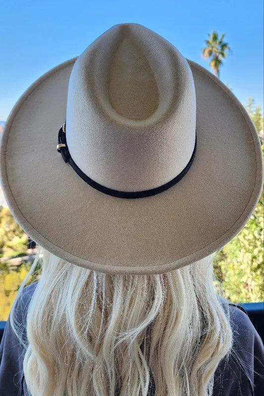 LEATHER BELT DETAIL WIDE BRIM PANAMA FEDORA HAT