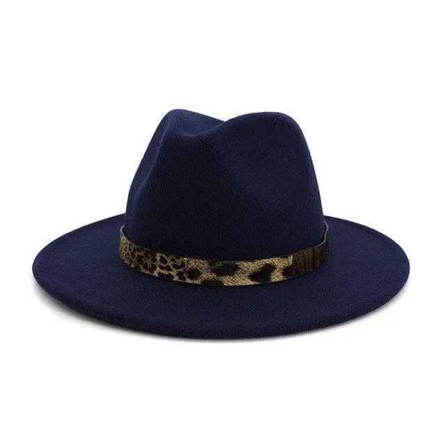 Leopard Grain Felt Wide Brim Plain Felted Woolen  Fedora Hat