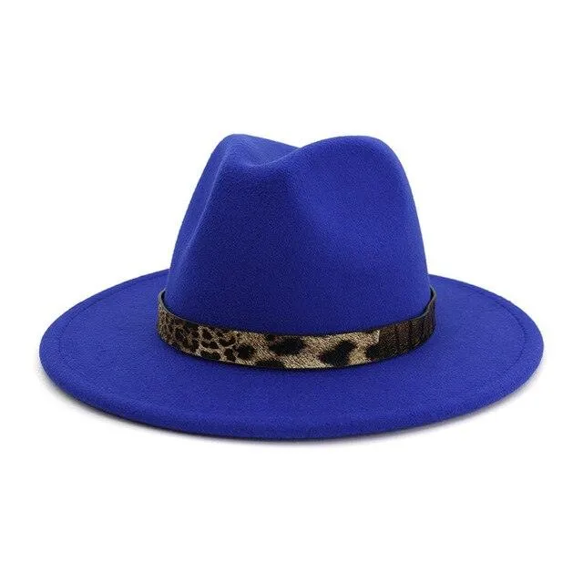 Leopard Grain Felt Wide Brim Plain Felted Woolen  Fedora Hat