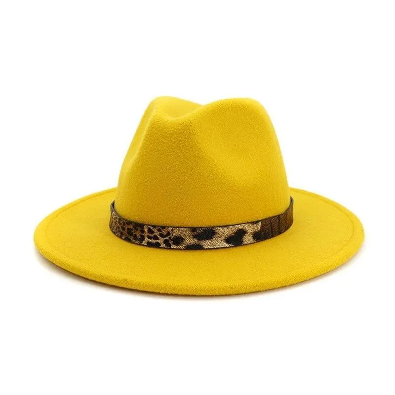 Leopard Grain Felt Wide Brim Plain Felted Woolen  Fedora Hat