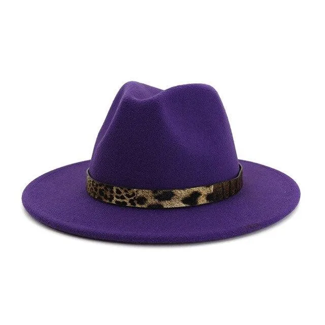 Leopard Grain Felt Wide Brim Plain Felted Woolen  Fedora Hat