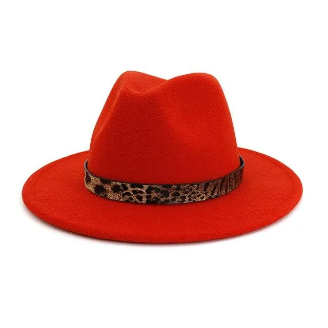 Leopard Grain Felt Wide Brim Plain Felted Woolen  Fedora Hat