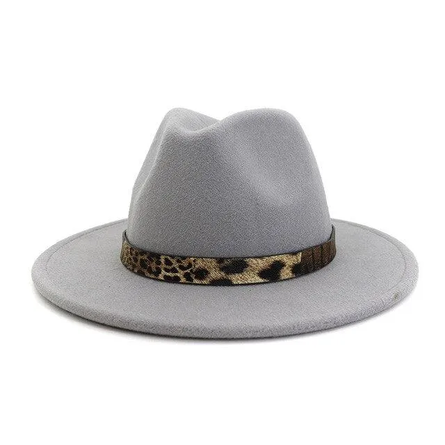 Leopard Grain Felt Wide Brim Plain Felted Woolen  Fedora Hat