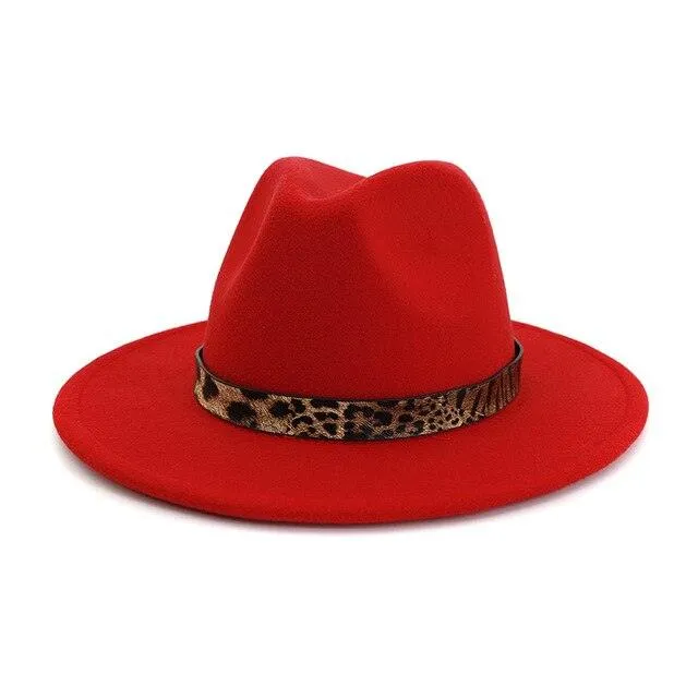 Leopard Grain Felt Wide Brim Plain Felted Woolen  Fedora Hat