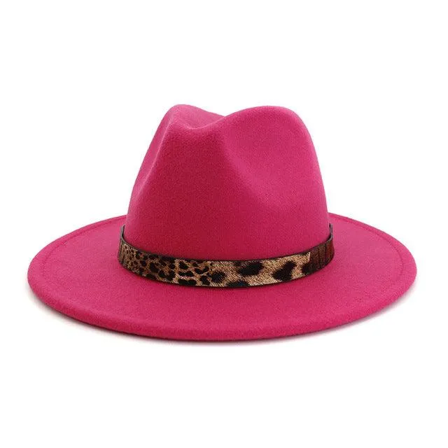 Leopard Grain Felt Wide Brim Plain Felted Woolen  Fedora Hat