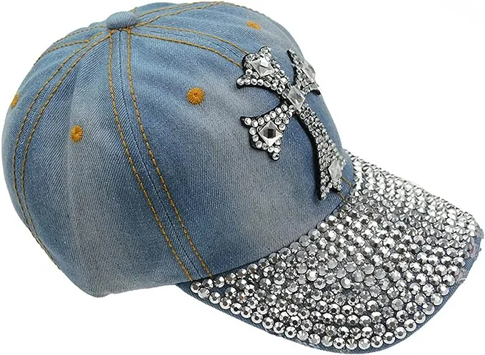 Light Blue Cross Rhinestone Fashion Caps