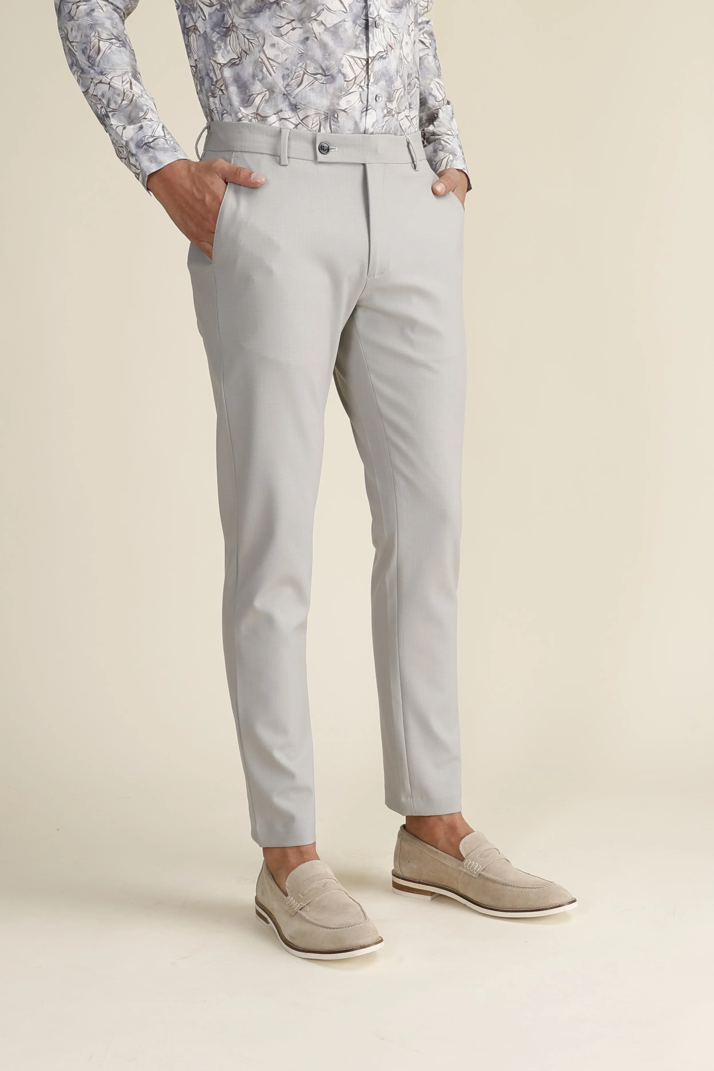 Light Grey Check Formal Trousers