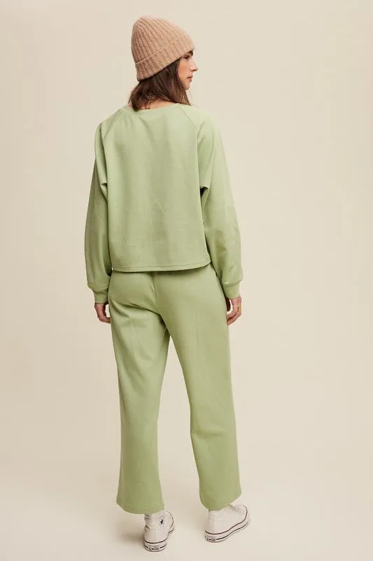 Light Olive V-Neck Sweatshirt And Pants Set