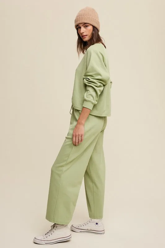 Light Olive V-Neck Sweatshirt And Pants Set