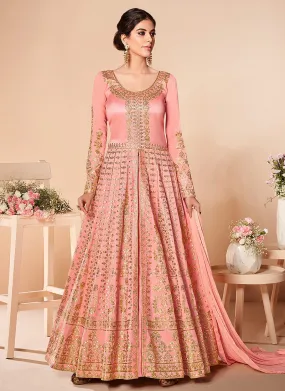 Light Pink Embroidered Silk Anarkali Suit