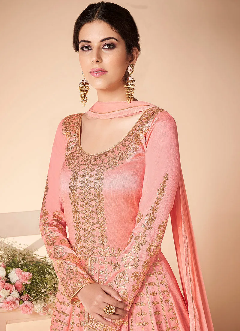 Light Pink Embroidered Silk Anarkali Suit