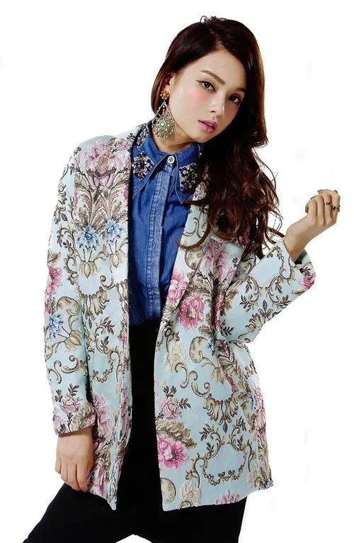 Limited edition jacquard vintage embroidered pastel blue blazer- Hanako