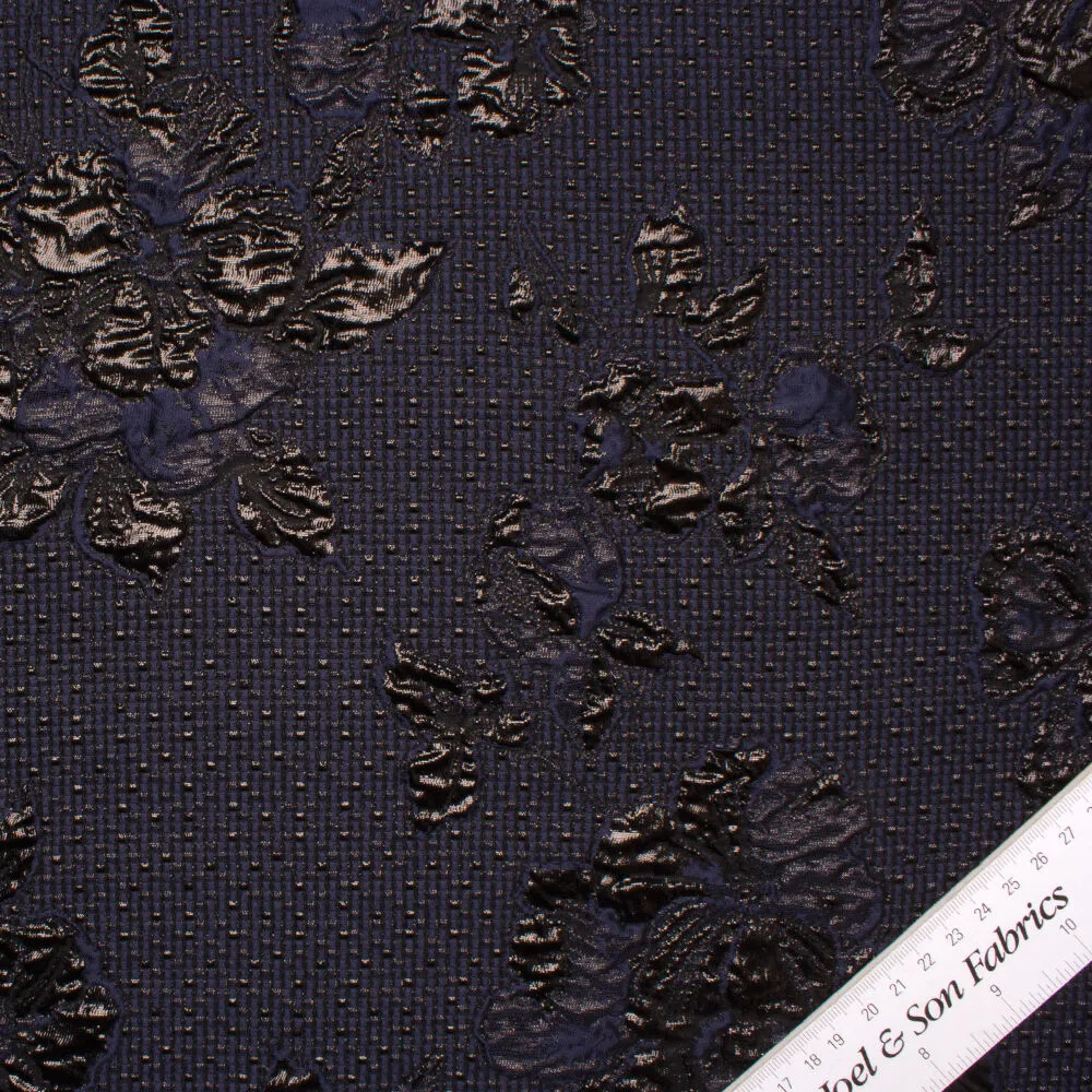 Midnight Blue/Black Metallic Floral Cloqué (A 1.80m Piece)