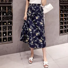 One-Piece Skirt Women Summer Lace Chiffon Mid-Length Floral Seaside Holiday Beach Skirt