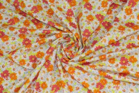 Orange, Yellow, White and Blue Daisy Floral Italian Cotton