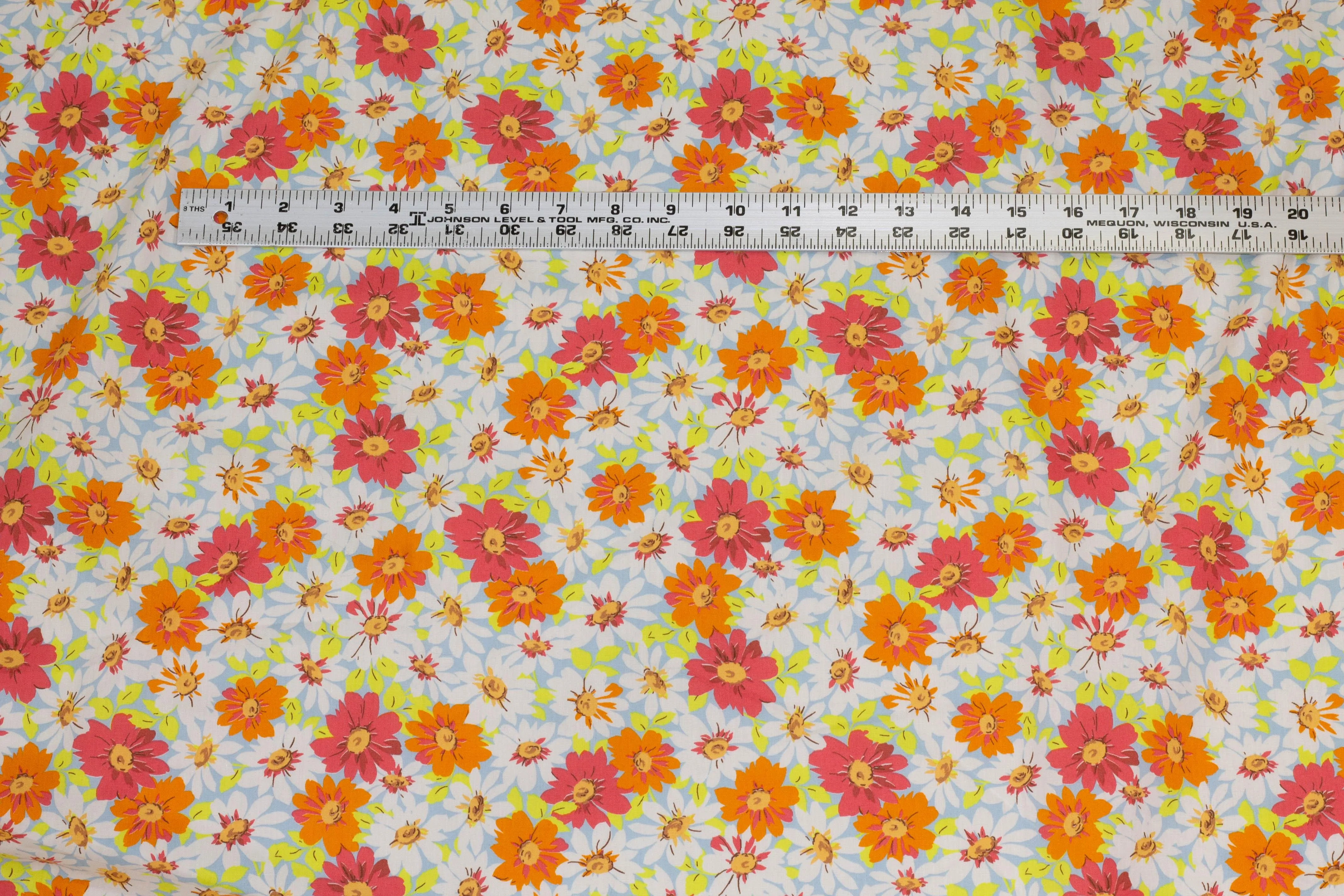 Orange, Yellow, White and Blue Daisy Floral Italian Cotton