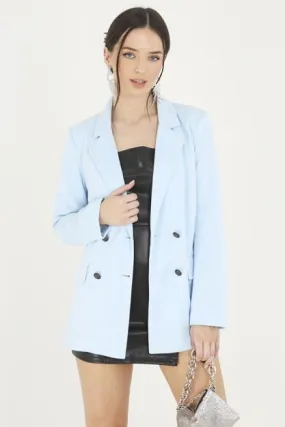 PALE BLUE DOUBLE BREASTED MILITARY STYLE BLAZER