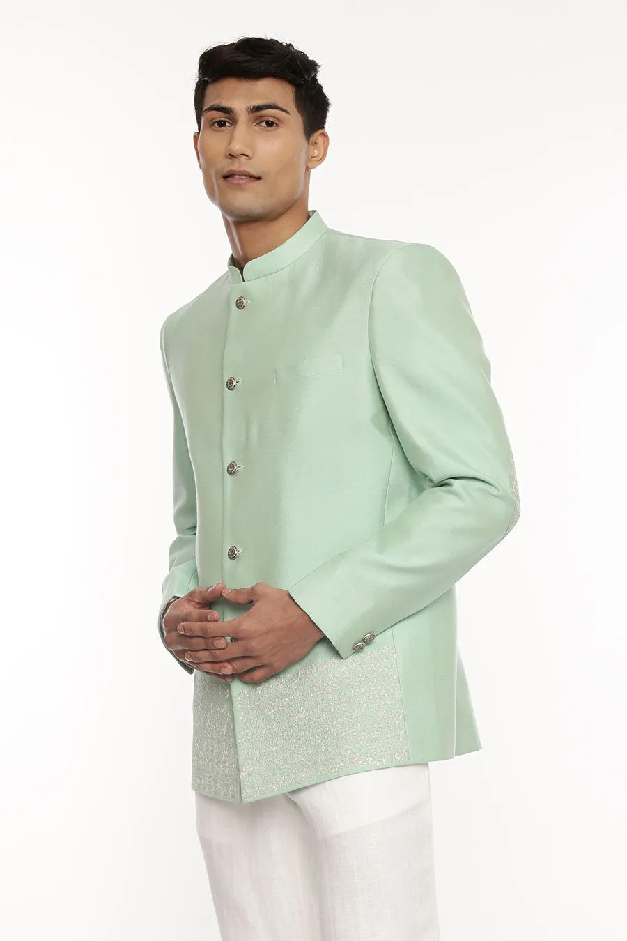 Pastel Green Embroidered Bandhgala