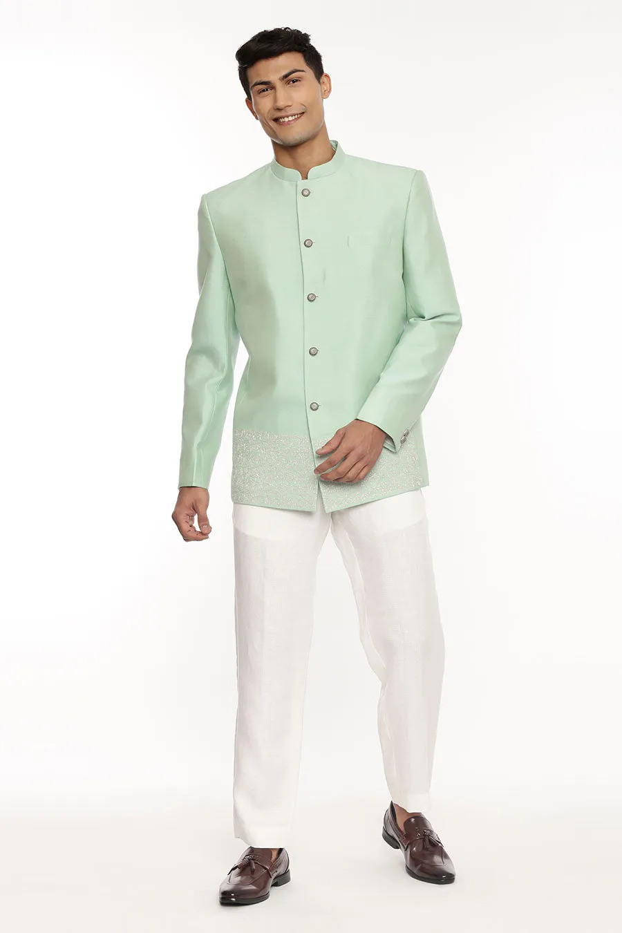 Pastel Green Embroidered Bandhgala