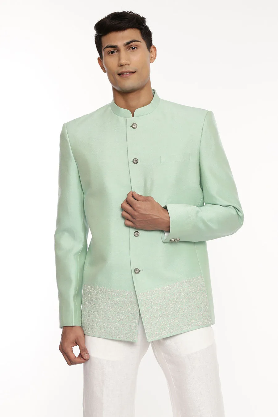 Pastel Green Embroidered Bandhgala