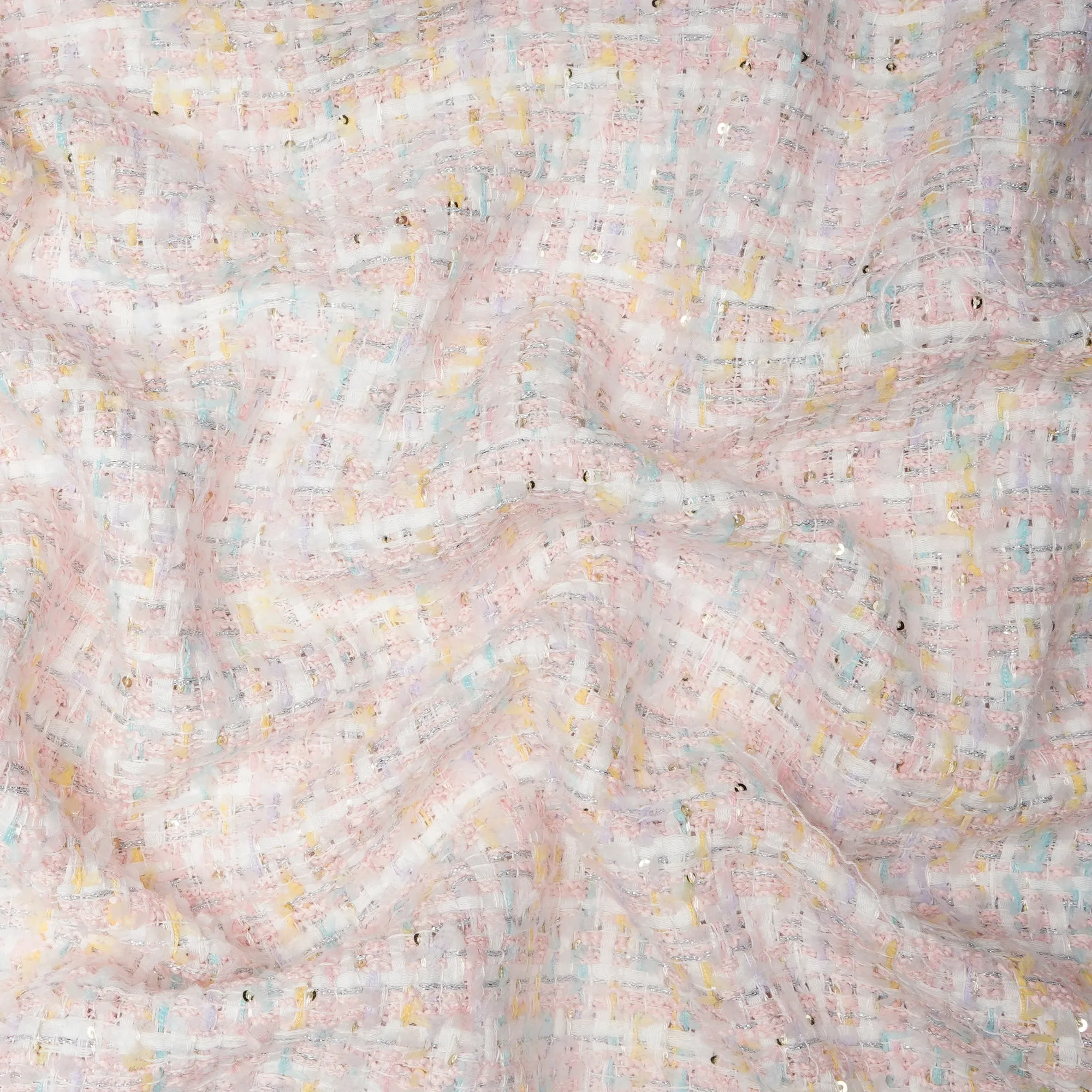 Pastel Pink Premium Sequins Tweed Fabric (60" Width)