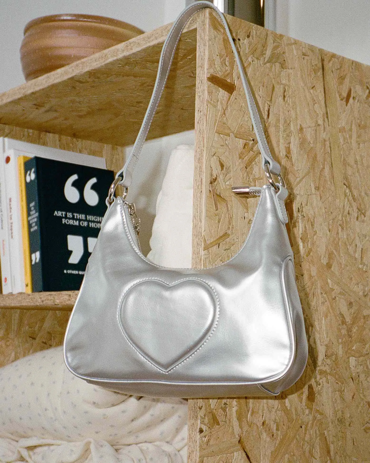 Recycled Silver Heart Shoulder Bag