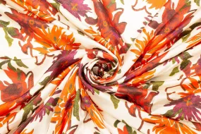 Red and Orange Floral Italian Silk Charmeuse