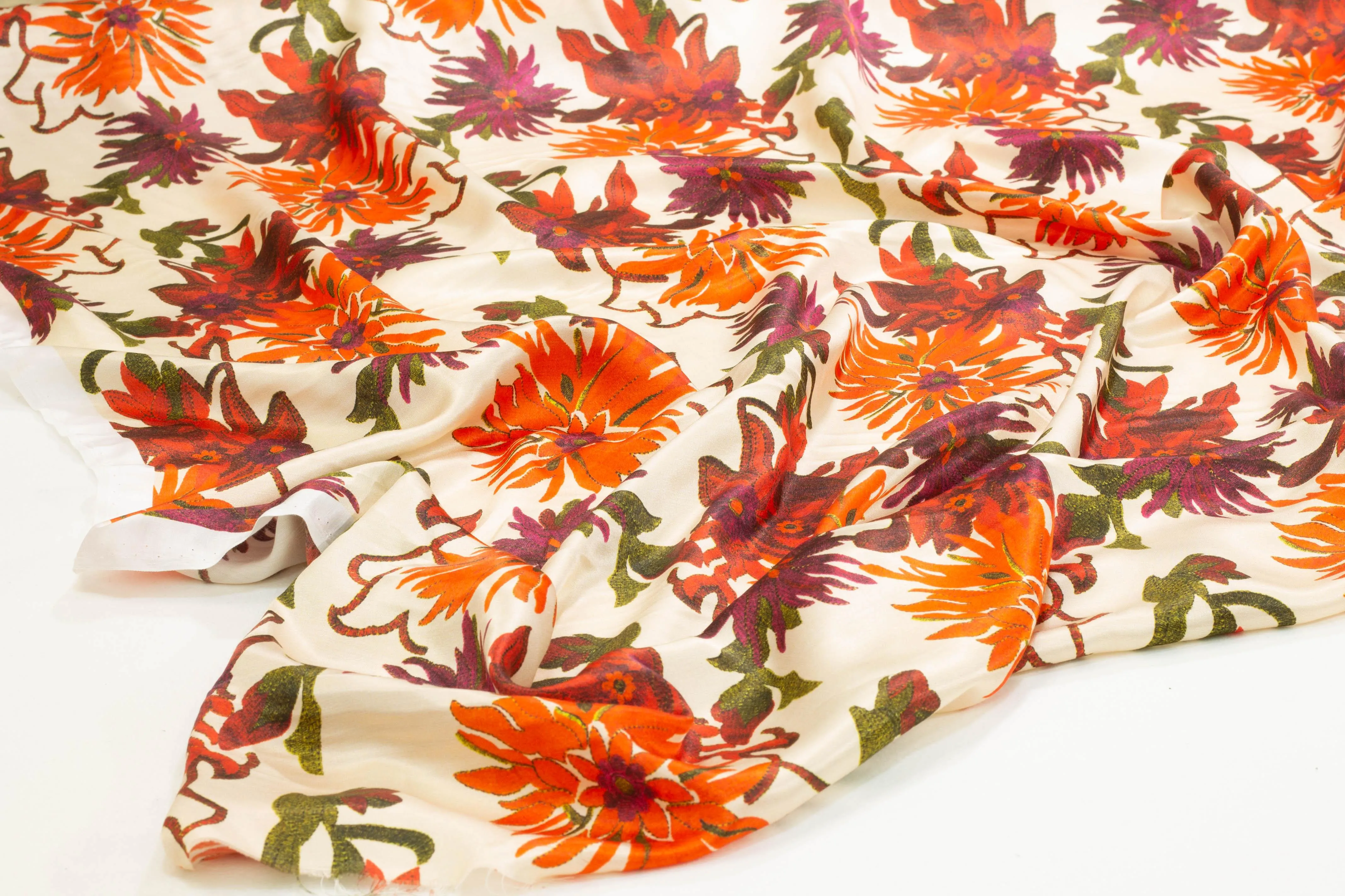 Red and Orange Floral Italian Silk Charmeuse