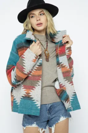 SOFT COMFY LIGHT WEIGHT AZTEC PATTERN JACKET