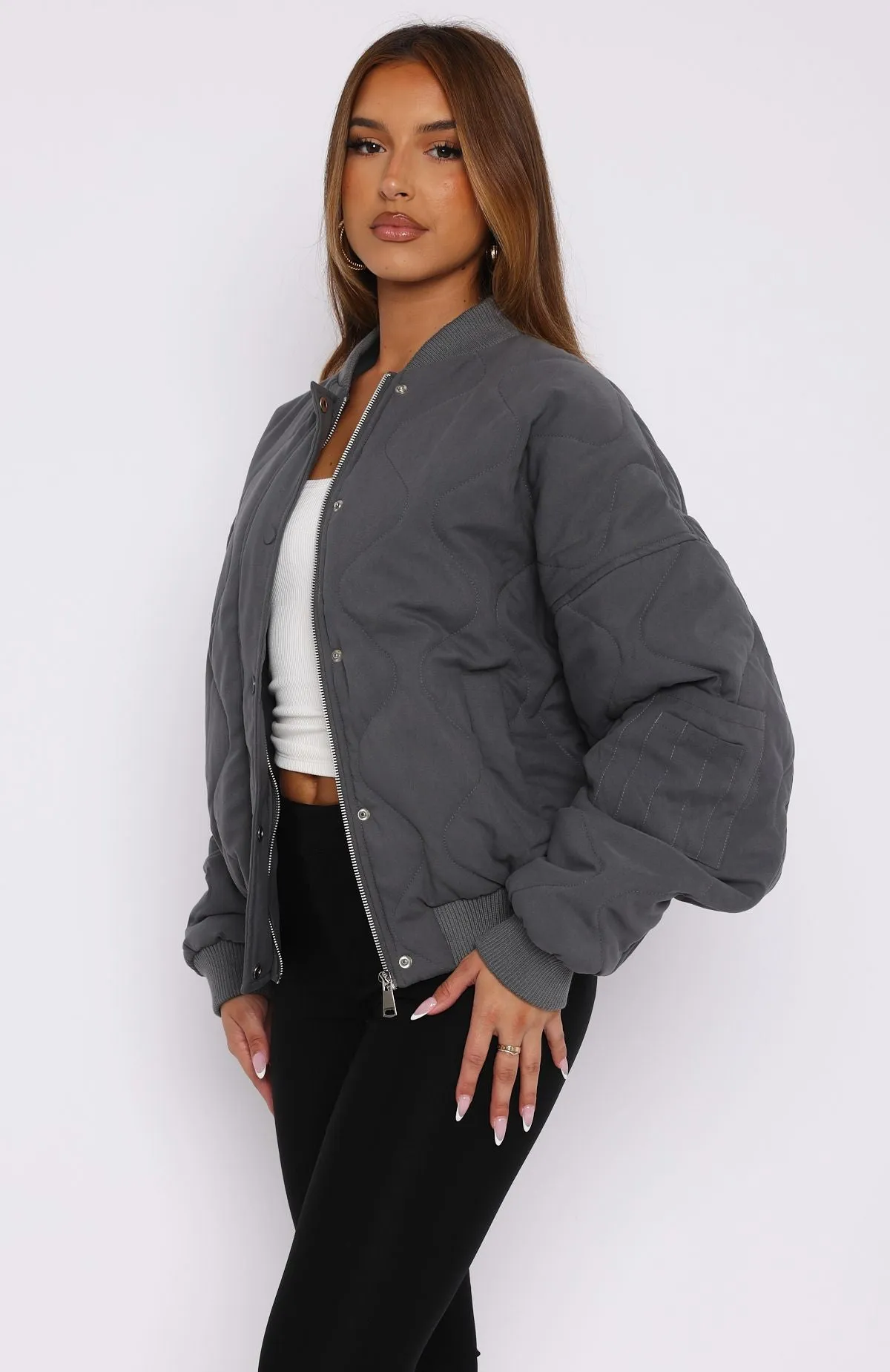 Soft Love Bomber Jacket Charcoal