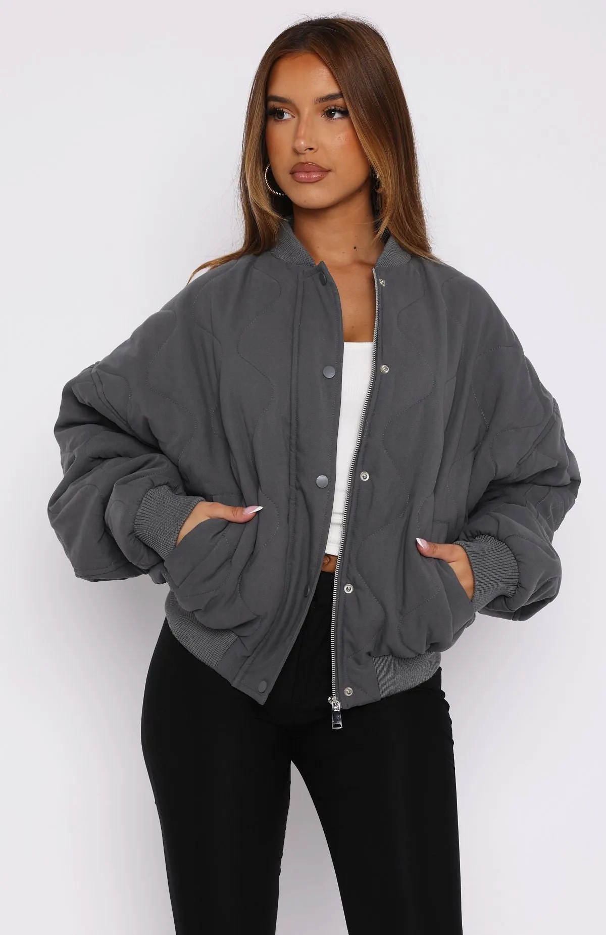 Soft Love Bomber Jacket Charcoal