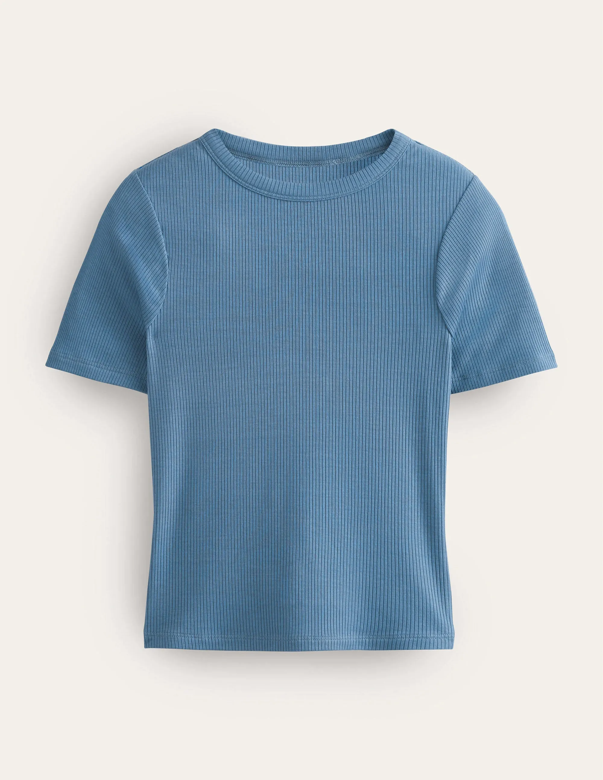 Soft Ribbed Crew Neck T-shirt-Captains Blue