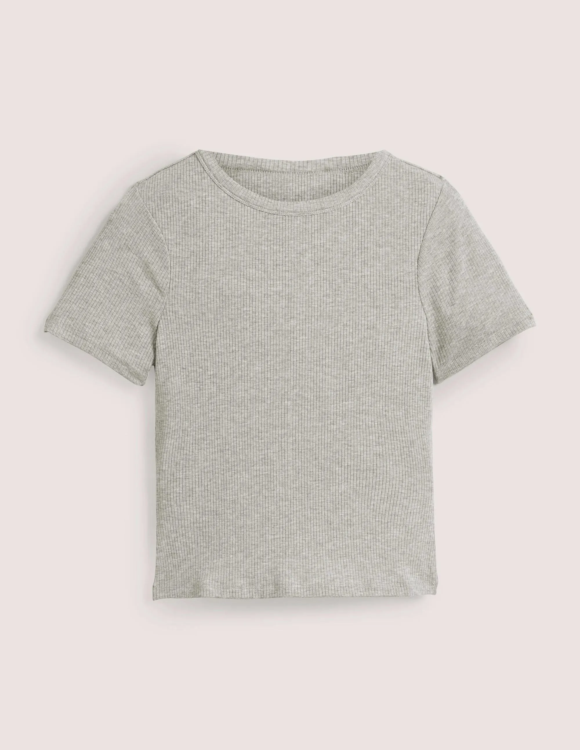 Soft Ribbed Crew Neck T-shirt-Grey Marl