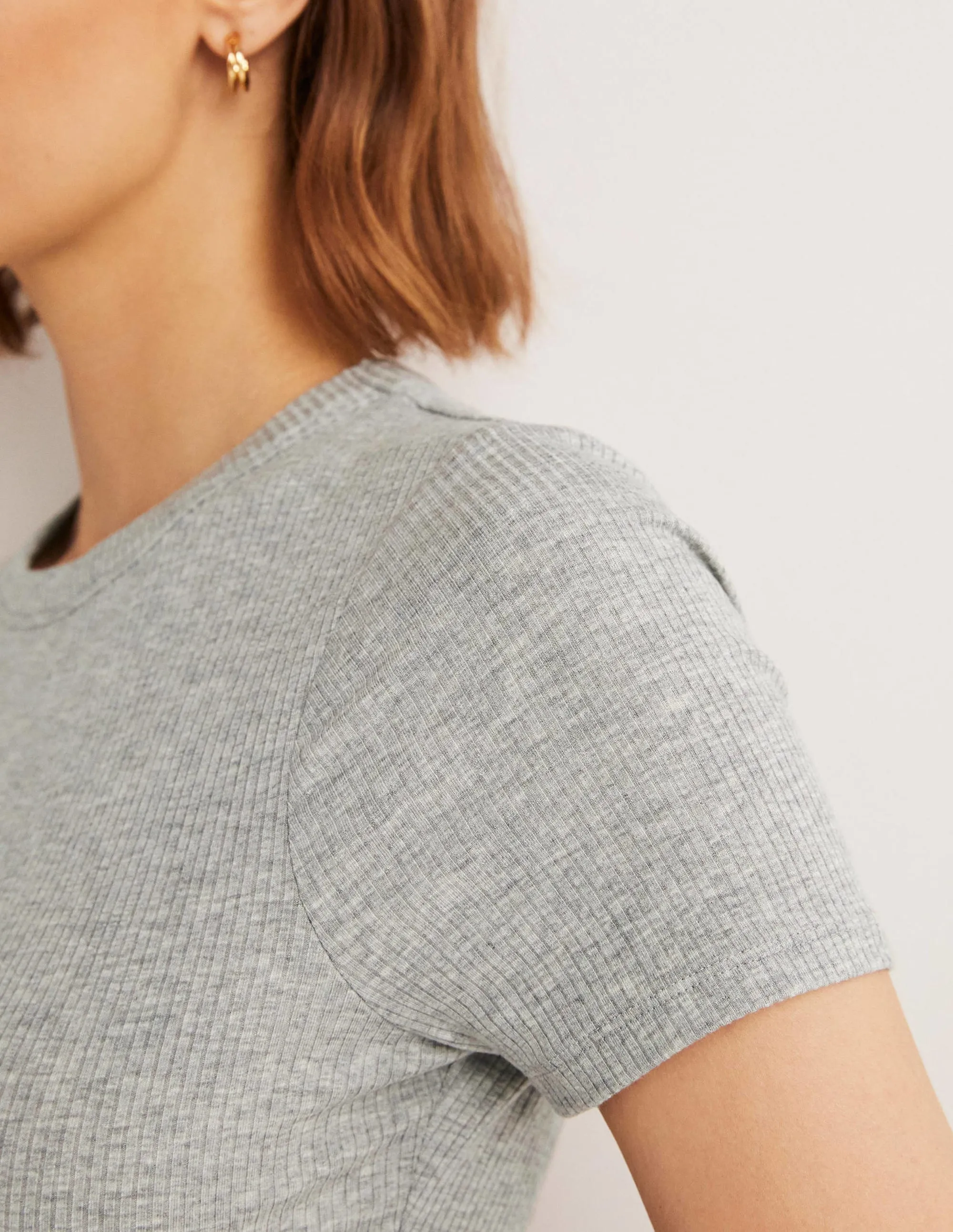 Soft Ribbed Crew Neck T-shirt-Grey Marl