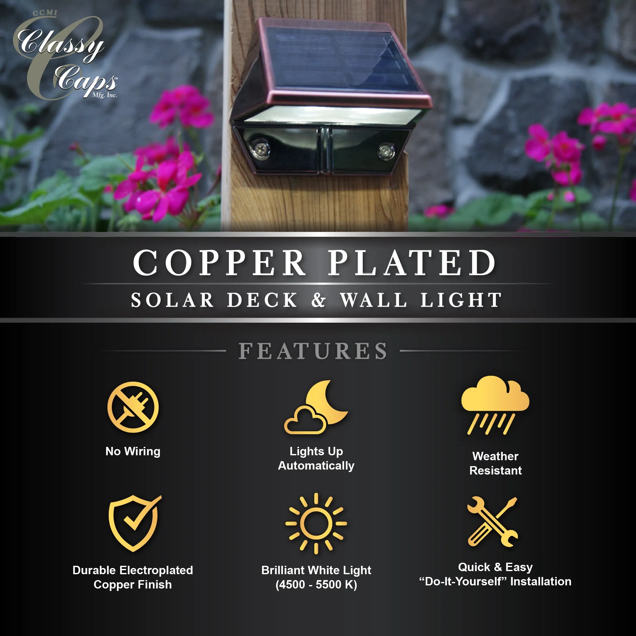 Solar Wall Light - Classy Caps Copper Plated Deck & Wall Light, SL177