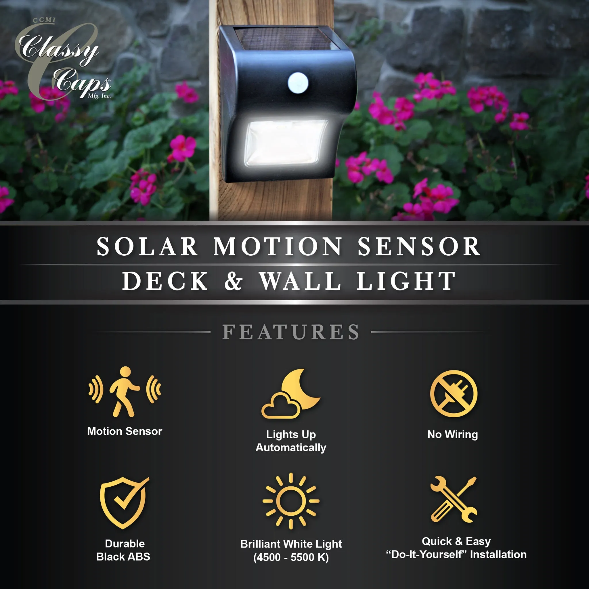 Solar Wall Light - Classy Caps Solar Motion Sensor Deck & Wall Light, SL133